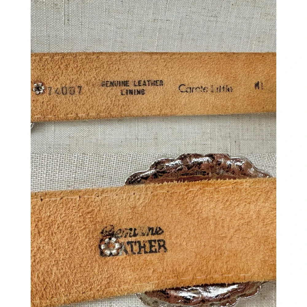 Carole Little Tan Leather Silver Concho Belt Womens Size M Western Boho 90s